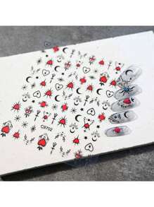 1 张 3D 烫金心形美甲贴纸，1 件 Y2K 全息星星太阳滑块星光 DIY 贴花美甲装饰情人节美甲装饰 - 彩色 - 查看 13