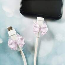 [Protector de cable duradero] 2 piezas Protector de cable USB rosa duradero con diseño elegante para accesorios de teléfono - Protector de cable de plástico con adorables acentos de lazo, protector de cable para cables de carga - Conjunto multicolor de 2 piezas - Ver 12