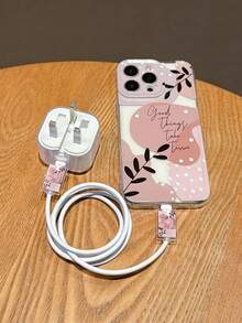 Juego de 4 en 1: Funda para teléfono + Cargador estándar del Reino Unido + Cable de datos, diseño con estampado de hojas, estuche protector de carga rápida compatible con iPhone 7/8/7+/8+/X/XS/XR/XSMax/11/11Pro/11ProMax/12/12Pro/12ProMax/12Mini/13/13Pro/13ProMax/13Mini/14/14Pro/14Plus/14ProMax/15/15Pro/15Plus/15ProMax/16/16Pro/16Plus/16ProMax a prueba de agua, a prueba de golpes, resistente a caídas y arañazos - Multicolor - Ver 2