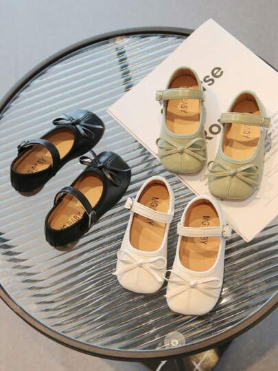 Girls' Cute Bow Decor Flat Shoes, Lightweight & Soft Ballet Flats