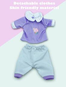 26厘米逼真娃娃，可小便和喝水，带4种音效，包含奶瓶和奶嘴，粉色小床，儿童过家家玩具礼物（服装图案随机） - 粉紅色(衣服印刷圖案隨機發 - 查看 5