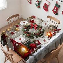 1pc Rectangular Tablecloth, Perfect For Christmas Atmosphere! Vintage Wood Grain & Snowy Landscape Pattern With Holiday Elements, Suitable For Holiday Gatherings, Daily Home, Living Room, Dining Room, Outdoor Picnics, And Theme Events