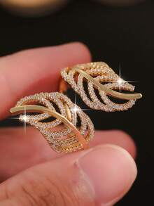 1 chiếc nhẫn đính hôn hình lá nhiều lớp mộng mơ đính đá Zirconia, mạ vàng, phù hợp cho nữ đeo hàng ngày, có thể mở ra, quà tặng trang sức. - Vàng - Xem 2