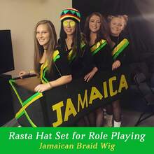 3pcs Rasta Set, Authentic Jamaican Dreadlocks Wig Hat With Yellow Glasses Braided Bracelet, Caribbean Fancy Dress Costume For Party Masquerade Cosplay Halloween - Multicolor - View 2