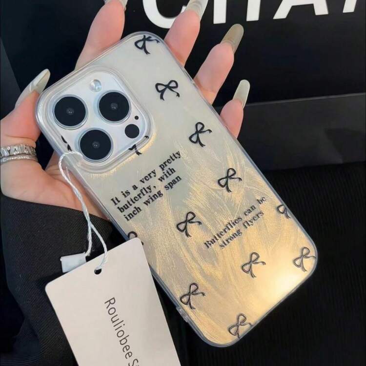 Funda sencilla negra con estampado de lazo y textura plateada. Resistente a caídas. Diseño divertido con lazo. Funda duradera. El mejor regalo para familiares y amigos. Compatible con phone 16, 15, 14, 13, 12, 11 Pro y otros modelos. - Colores mixtos 1 - Añade 6