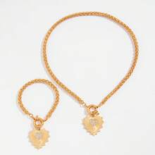 Inlaid Diamond Heart Metallic Pendant Necklace Light Luxury Style Spring Buckle Collarbone Chain Set Women Adjustable Bracelet Jewelry - 02 金色手鍊 2583 - 查看 5