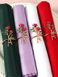 2/4/6 件玫瑰餐巾环、双玫瑰餐巾架、婚礼餐巾夹、晚宴餐巾架