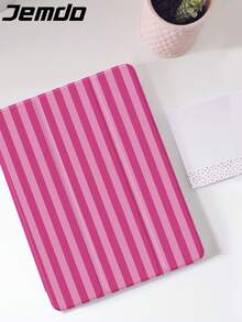 1pc Pink & White Plaid Pattern Tablet Protective Case, With Pencil Slot, Anti-Drop, Sleep/Wake Support, Compatible With Samsung, And IPad - Multicolor - View 3