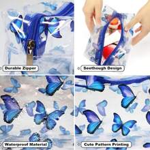 1 Peça Bolsa de Toucador de Viagem Transparente e À Prova d'Água, Necessaire de Maquiagem Reutilizável e Lavável, Estojo de Lápis, Conveniente para Armazenar Itens Essenciais de Viagem, Pequeno Presente Fofo Adequado para Aniversário, Casamento, Festa, Natal, Halloween, Ação de Graças, Carnaval, Formatura, Volta às Aulas, Materiais Escolares, Estojo de Lápis, Bolsa de Lápis, Mochila, Papelaria - borboleta azul - Visão 6