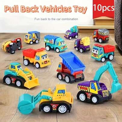 3/6/12pcs Cartoon Stickers Assembled Mini Engineering Vehicle - Durable Plastic Construction Trucks And Cars, Friendly Faces, Easy To Pull Out Actions - Perfect For Birthday And Christmas Gifts, Festival Gifts, Birthday Gifts, Classroom Prizes, Fun Design, Exquisite Craftsmanship [Color And Style Random]
