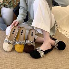 Zapatillas frías de Mueller de ocio zapatillas francesas con cabeza de sobre rojo y media zapatilla, Bailarinas de mujer, las mujeres usan un pie perezoso para pedalear el nuevo modelo de primavera y verano. - Beis - Ver 6