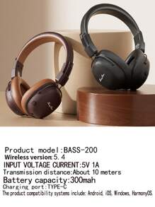 HEAVY BASS 复古无线蓝牙耳机，具有防噪音、可折叠和伸缩设计，低音耳塞带 AUX 功能