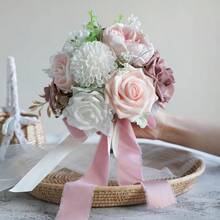 Dusty Blue Wedding Bouquets For Bride Bridesmaid, White Wedding Artificial Roses Flowers For Wedding Bouquets Ceremony, Anniversary - Dusty Rose & Blush - View 7