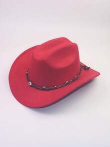 1 pieza Sombrero de fieltro estilo vaquero unisex, sombrero casual de ala ancha estilo western, sombrero de fiesta de jazz hecho a mano con diseño tejido de ojo - Multicolor - Ver 19