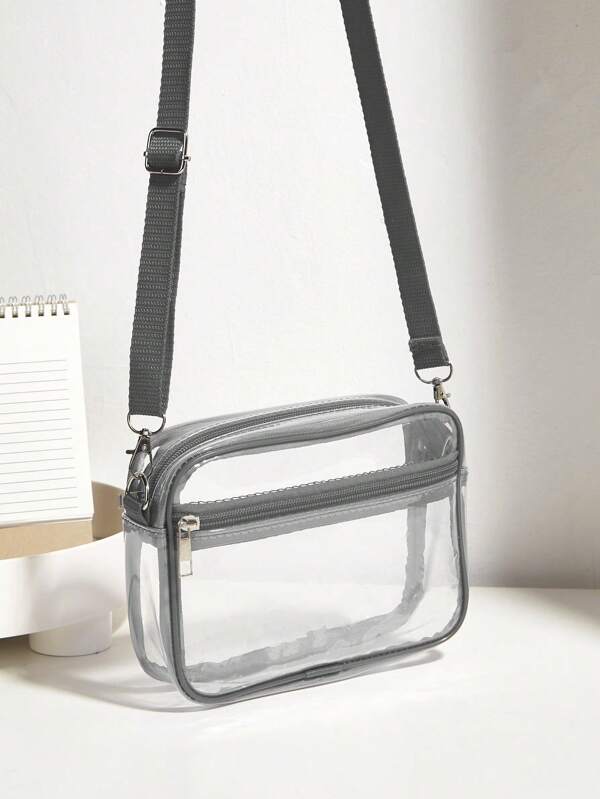Casual Transparent Crossbody Bag, Minimalist Fashion PVC Zipper Shoulder Bag With Adjustable Strap