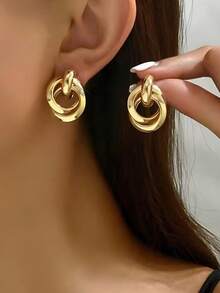 طقم أقراط معدنية هندسية زهرية عصرية على الطراز الأوروبي والأمريكي، أقراط جديدة بخرز مصطنع بطراز بسيط وأنيق، مناسبة للاستخدام اليومي والمناسبات للنساء - البدلة أ - مشاهدة 3