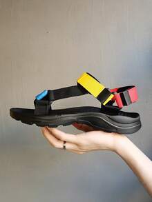 Men's Casual Fabric Sandals, Anti-Skid Hook & Loop Fastener Summer Beach Sandals For Outdoor Walking