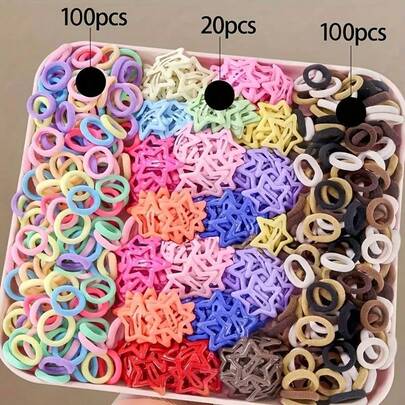 220 件/套彩色可爱发圈和发夹套装，适合日常生活、返校和庆祝活动