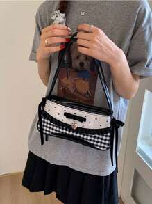 Bolso de axila lindo con diseño de moño, corazón, lunares y cuadros, diseño exclusivo, adecuado para ir al trabajo, salir, compras diarias, verano