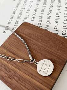 1pc Titanium Steel Non-Fading Pendant Necklace, Hiphop Letter Minimalist Stylish Couple Necklace