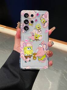 SpongeBob SquarePants 1 pieza Funda de teléfono con perforaciones a prueba de caídas, con diseño minimalista de flores y Spongebob, compatible con Samsung/ 16/15/14/13/12/11Pro Max/12Pro/14Plus y otros modelos - Multicolor - Ver 1