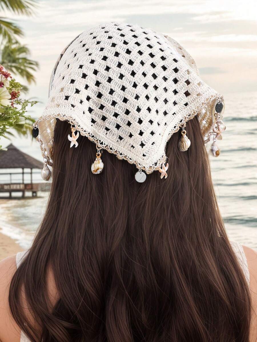Khăn bandana nữ 1 chiếc, màu be, họa tiết hoa, biển, chuồn chuồn, vỏ sò, kiểu dáng boho, thích hợp cho mặc hàng ngày, thể thao, đi biển, phụ kiện tóc mùa thu, băng đô cài tóc mùa thu đông, khăn quàng cổ thanh lịch. - Màu be - Xem 1