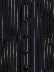 Officeau Men's Old Money Black & White Striped Waistcoat, For Business Formal/ Evening - Black - View 6