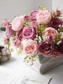 1pc Artificial Mixed Flower Bouquet With Rose, Hydrangea, Peony, Ideal For Valentine's Day Gift, Wedding, Birthday Party, Home Decor, Maintenance-Free Preserved Flowers