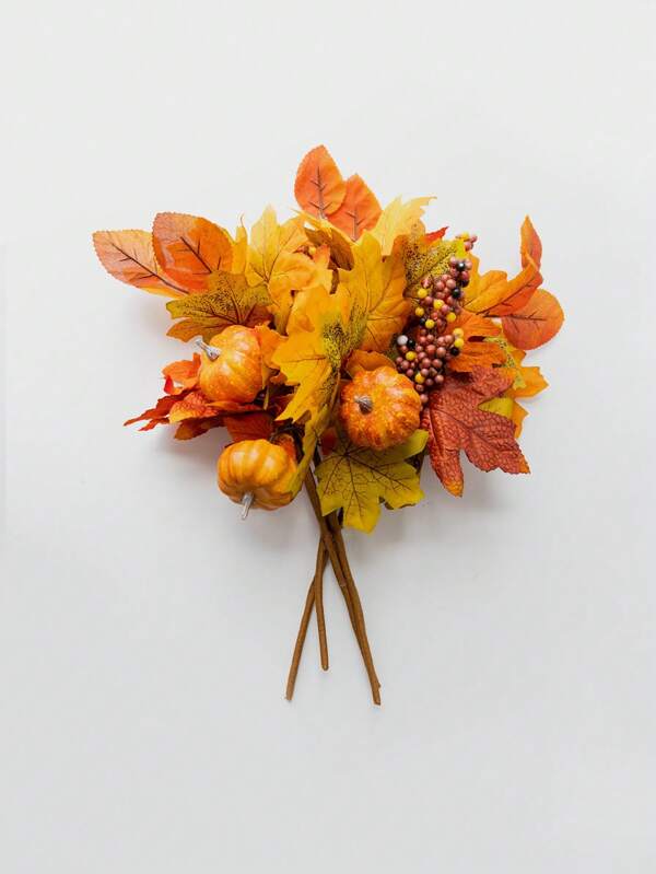 4 piezas de hojas de arce de seda de 45 cm, decoración de tallo de calabaza y baya, adecuado para el hogar, otoño, vacaciones, sala de estar, decoración del dormitorio