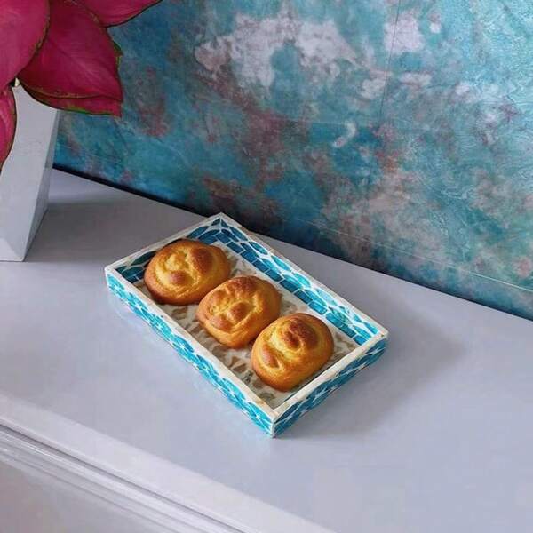 1 pieza Bandeja cuadrada de concha de perla, bandeja decorativa pintada a mano para almacenar maquillaje, joyas, bocadillos, postres, bebidas, pan, pasteles y artículos del hogar, accesorio de decoración de lujo nórdico