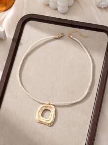 1 件简约不对称几何吊坠扭绳项链，适合女性日常、度假、派对佩戴 - 彩色 - 查看 4