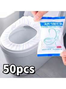 100个一次性马桶座套、独立包装马桶坐垫、便携式旅行商务马桶垫、公共卫生间、飞机、露营旅行配件、家用便携式一次性马桶垫、高品质弹力带马桶座套 - 白色 - 查看 1