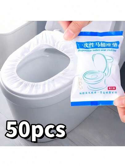 100pcs Disposable Toilet Seat Covers, Individually Packaged Toilet Seat Cushions, Portable Travel Business Toilet Mat, Travel Accessories For Public Restrooms, Airplane, Camping, Portable Disposable Toilet Seat Pad For Household, High-Quality Elastic Belt Toilet Seat Covers,