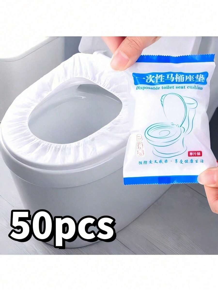 100个一次性马桶座套、独立包装马桶坐垫、便携式旅行商务马桶垫、公共卫生间、飞机、露营旅行配件、家用便携式一次性马桶垫、高品质弹力带马桶座套 - 白色 - 查看 1
