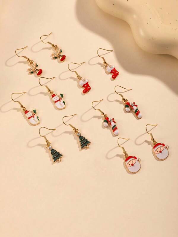 1 Pair Fashionable & Sweet Women's Christmas Earrings, New Year Reindeer, Snowman, Christmas Tree Pendant Earrings, Holiday & Daily Wear
