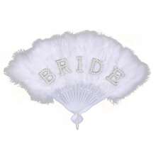 1pc White Feather Non-Folding Fan (13.38inch/15.75inch/18.9inch), Bridal Fan, Faux Pearl & "Bride" Letter Decor Fan, Bridal Shower Decoration Gift, Bachelorette Party Wedding Decor, Photography Prop