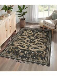 1pc Luxury Bohemian Vintage Snake Skin Pattern Carpet, Non-Slip Machine Washable, Retro Soft Area Rug For Dining Room, Large Size Carpet For Office, Bedroom, Living Room, Entryway - xanh đen - Xem 6