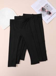 4 Pairs Girls Cute & Simple Cropped Leggings, Suitable For Everyday Wear - Black - View 2