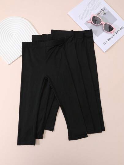 4 Pairs Girls Cute & Simple Cropped Leggings, Suitable For Everyday Wear
