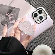 GUCADI 2-In-1 Matte Leather Texture Cloud Holder 16/15 Pro Max/13/12 Phone Case, High-End Starry Style, Creative Korean Design Waterproof Shockproof Anti-Fall Scratch Resistant - Pink - View 4