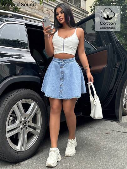 Mobula Sound Casual Fashion Elegant Loose A-Line Denim Skirt, Suitable For Summer Music Festival, Vacation, For Women