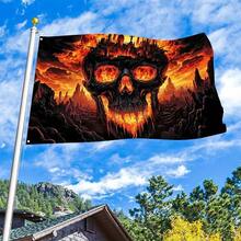 1pc 3x5 Ft Halloween Banner Flag - Burning Skull With Glowing Eyes, Indoor/Outdoor Spooky Decor, Gothic Style For Haunted House Party - Durable Polyester Flame Banner, No Power Needed, Easy Hanging Hooks, Terrifying Design, Sturdy Construction, Party Prop, Halloween Decoration