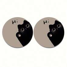 2 件猫咪汽车杯架，2.8 英寸圆形装饰性汽车杯垫，家用和汽车饮料杯垫，男女通用汽车内饰配件，装饰性杯垫，适合作为节日和生日送给家人和朋友的礼物 - 彩色 - 查看 5