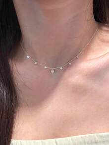 1 Piece Of Simple And Elegant S925 Sterling Silver Water Droplet Zirconia Pendant Necklace, Light Collarbone Chain, Versatile For Commuting, Gift Giving - 銀色 - 查看 4