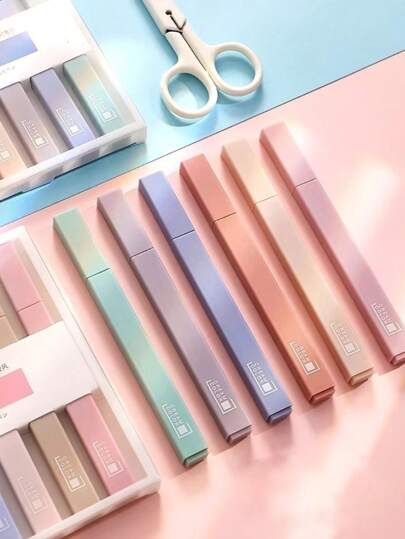 6 Cores Pastéis Marca Texto Quadrado Caneta Iluminador Marcadores