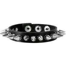 Eigso 3 Pcs Leather Punk Bracelets Men Women Of Rock Rivet Wrap Retro Spike Bracelet Adjustable - 黑色-3 - 查看 6