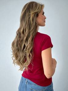 Women's Blouse V Neck Short Sleeve T-Shirt - Đỏ - Xem 3