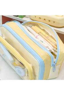 Large Size Japanese Style Canvas Pencil Case With Transparent Window - Essential For Daily Office Use - Multicolor - View 4