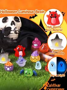 10 件万圣节夜光迷你人偶可爱微型鬼魂人偶夜光树脂人偶小怪兽花园装饰微型雕像适用于户外房屋景观派对万圣节夜光迷你树脂鬼魂可爱小鬼魂微型人偶夜光，恐怖万圣节鬼魂装饰适用于微型仙女花园 DIY 户外房屋会议、派对礼品袋填充物