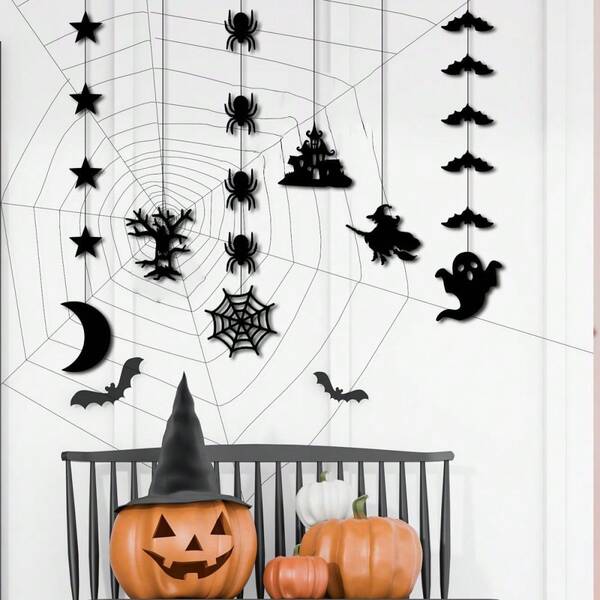 6pcs Halloween Hanging Decorations, Spider, Witch, Ghost, Bat Ornaments For Halloween Party Decorations, Garden Decor